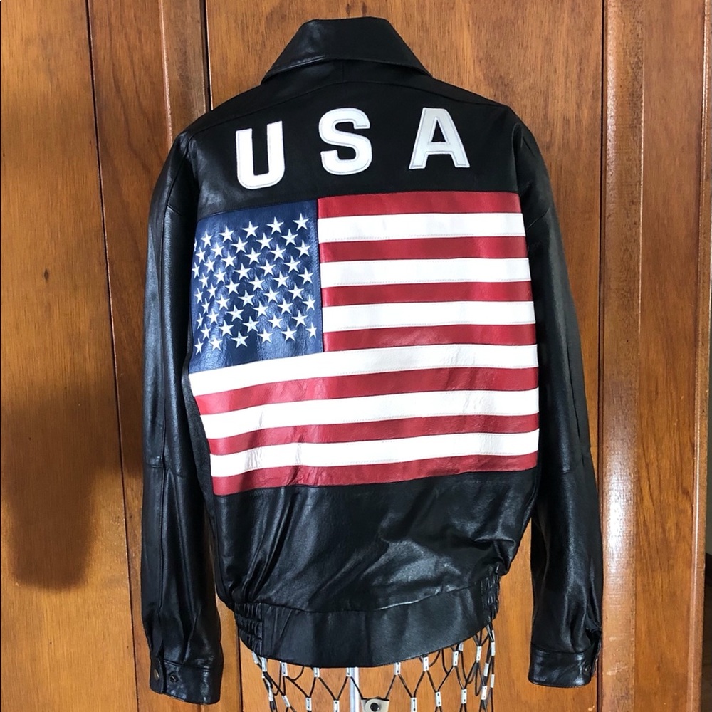 Timothy Daniels Leather Jacket with American Flag